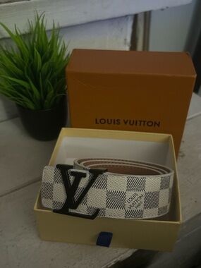 White Damier Azur LV Initiales Men's Belt